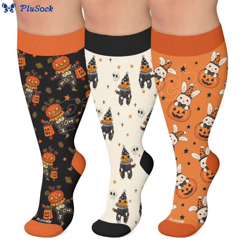 Chaussettes de compression grande taille tête de mort citrouille lapin - image 0