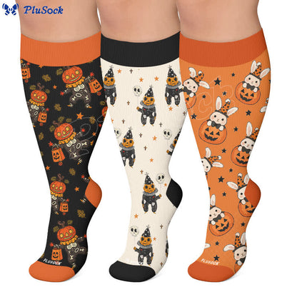 Chaussettes de compression grande taille tête de mort citrouille lapin - image 0