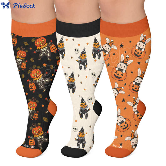 Chaussettes de compression grande taille tête de mort citrouille lapin - image 0