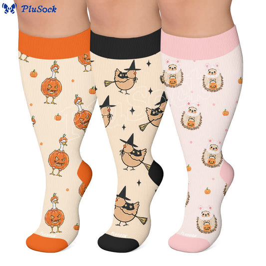 Chaussettes de compression Pumpkin Witch grande taille - image 0