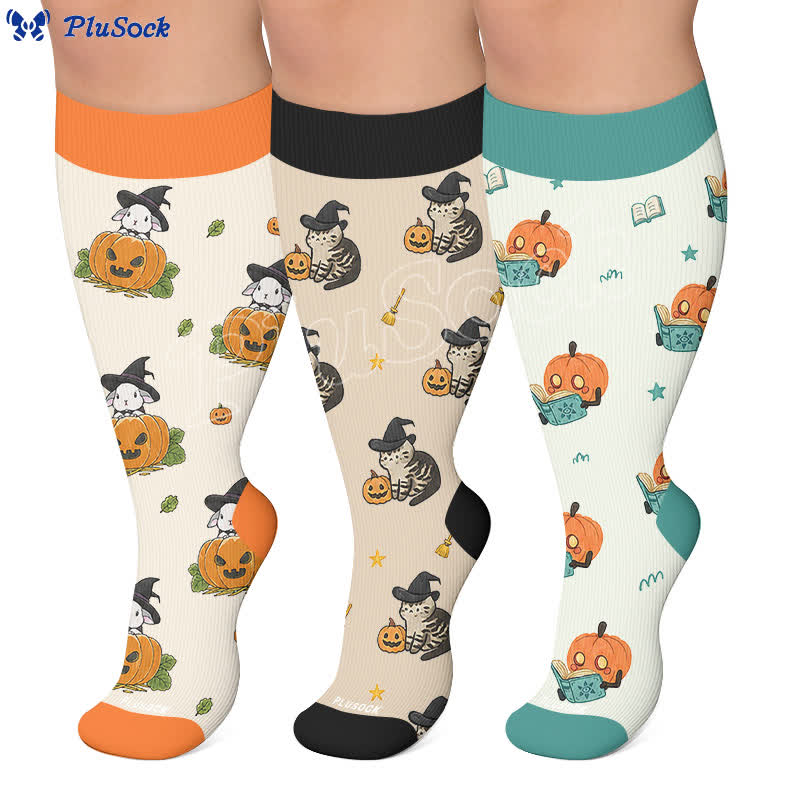 Chaussettes de compression grande taille pour sorcières, chats et lapins - image 0