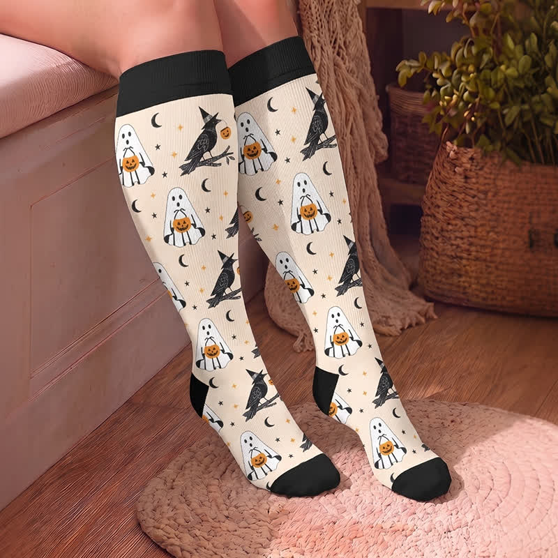 Chaussettes de compression grande taille Ghost Witch Black Cat - image 3