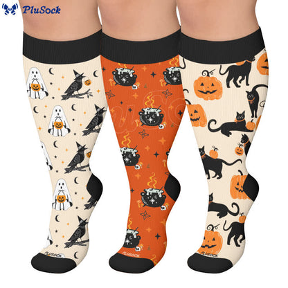 Chaussettes de compression grande taille Ghost Witch Black Cat - image 0