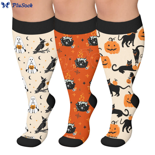 Chaussettes de compression grande taille Ghost Witch Black Cat - image 0