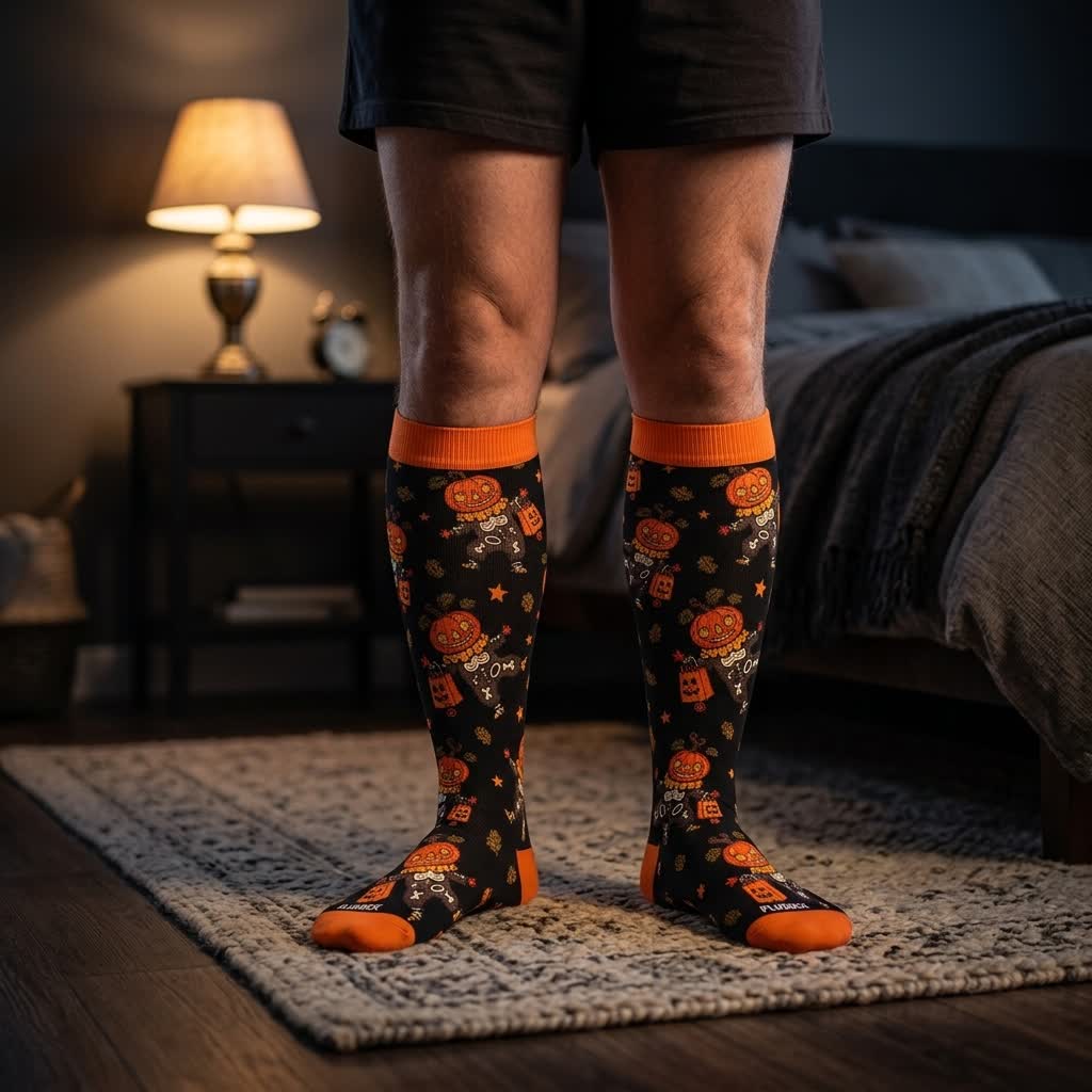 Chaussettes de compression grande taille tête de mort citrouille lapin - image 2