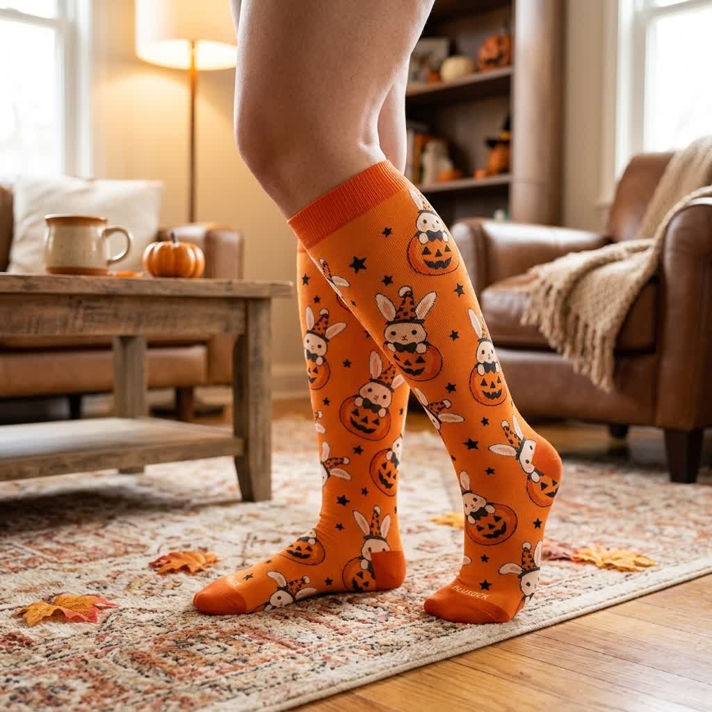 Chaussettes de compression grande taille tête de mort citrouille lapin - image 1