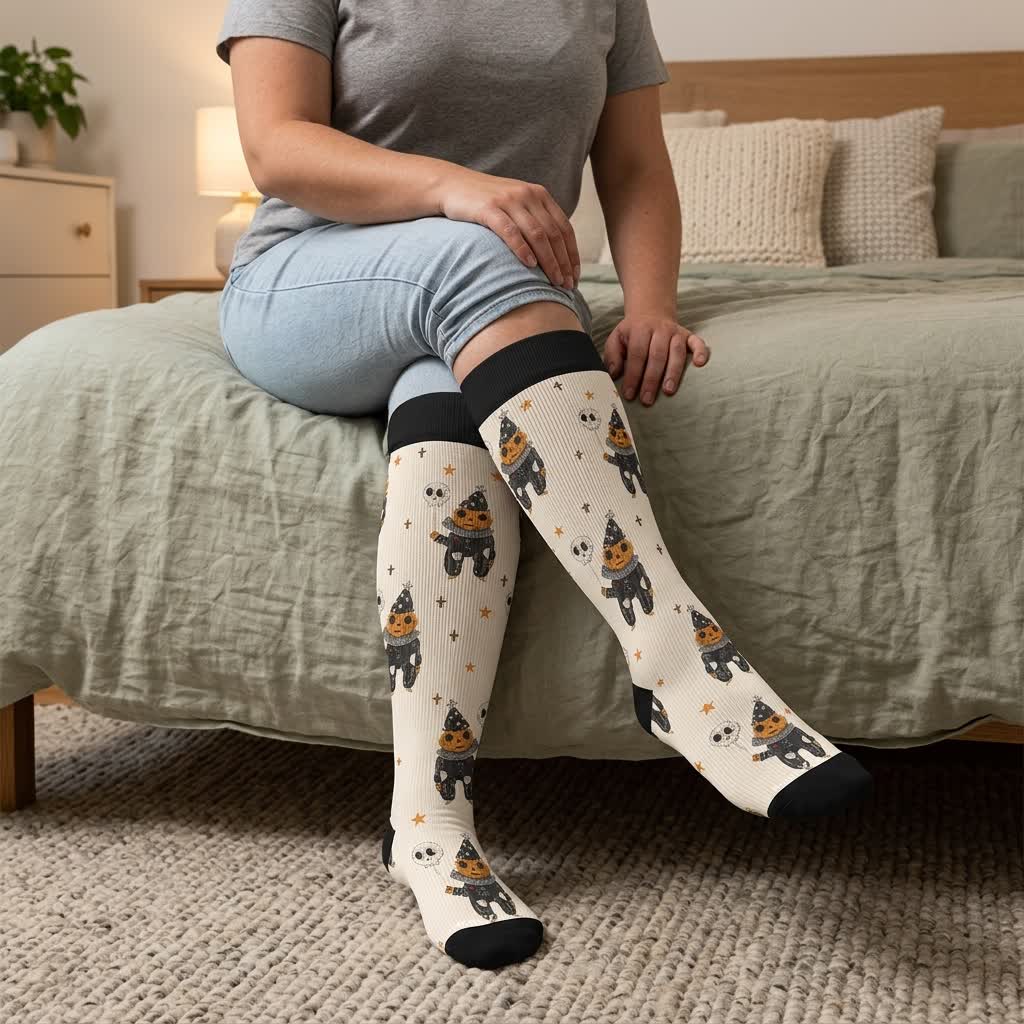 Chaussettes de compression grande taille tête de mort citrouille lapin - image 3