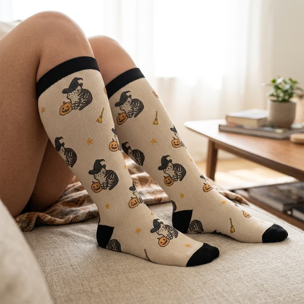 Chaussettes de compression grande taille pour sorcières, chats et lapins - image 1