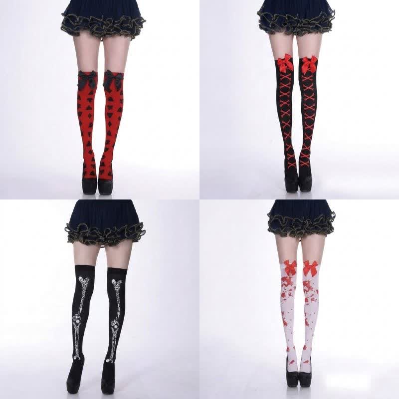 Chaussettes hautes Halloween audacieuses (4 paires) - A+B+C+D - UE36-43 (US3-9) - image 0