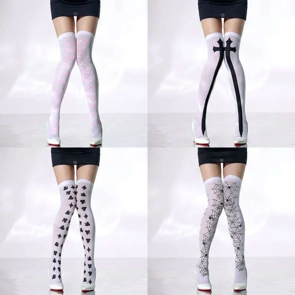 Chaussettes hautes transparentes pour Halloween (4 paires) - A+B+C+D - UE36-43 (US3-9) - image 0