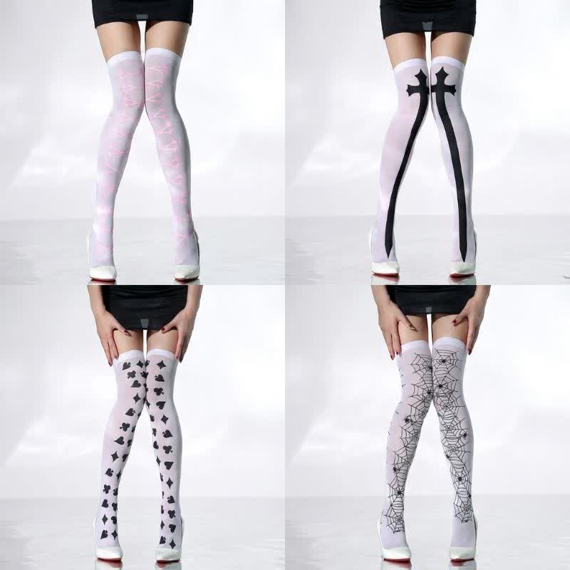 Chaussettes hautes blanches transparentes pour Halloween (4 paires) - A+B+C+D - UE36-43 (US3-9) - image 0