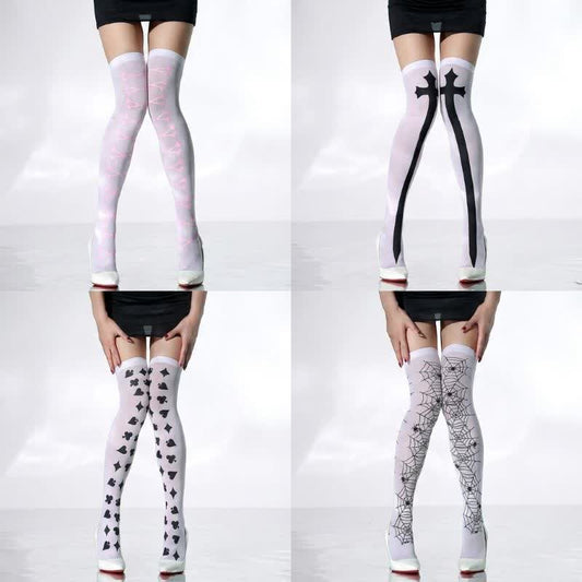Chaussettes hautes blanches transparentes pour Halloween (4 paires) - A+B+C+D - UE36-43 (US3-9) - image 0