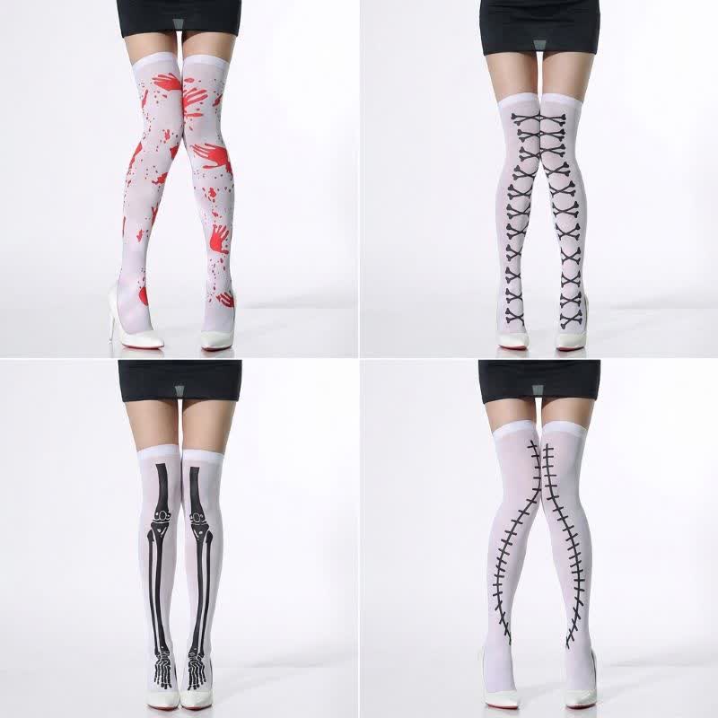 Chaussettes hautes pour fête d'Halloween (4 paires) - A+B+C+D - UE36-43 (US3-9) - image 0