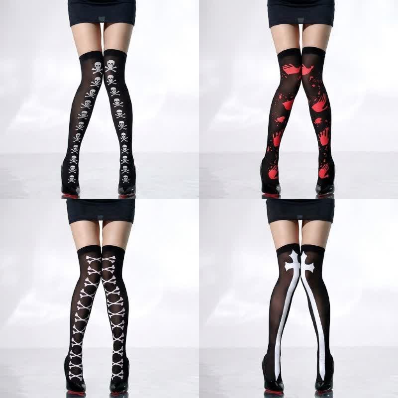 Chaussettes hautes amusantes pour Halloween (4 paires) - A+B+C+D - UE36-43 (US3-9) - image 0