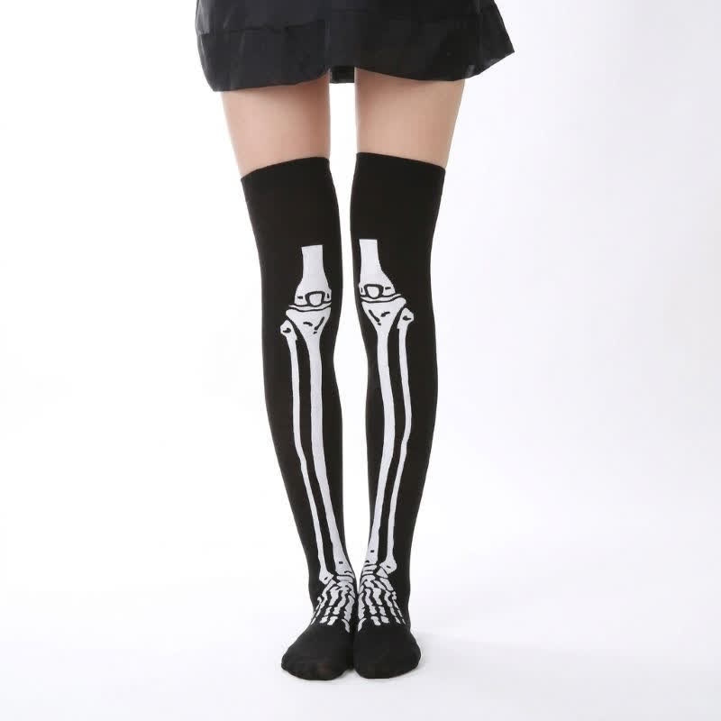 Chaussettes hautes amusantes à motif squelette pour Halloween (3 paires) - C - UE36-43 (US3-9) - image 3