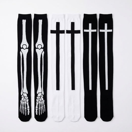 Chaussettes hautes amusantes à motif squelette pour Halloween (3 paires) - Multicolore - UE36-43 (US3-9) - image 0