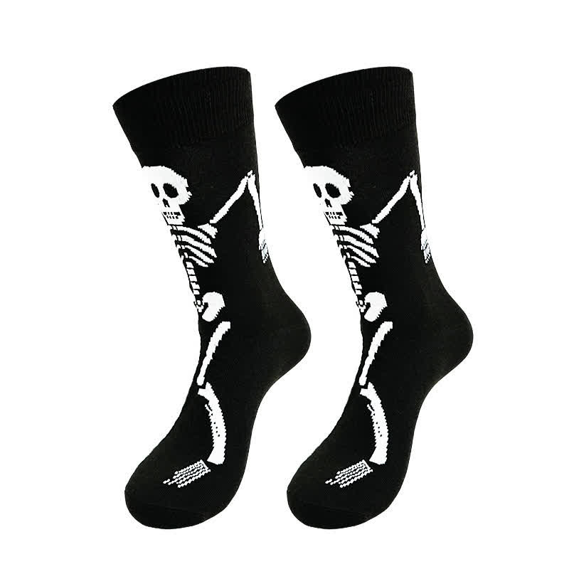 Chaussettes mi-mollet en coton à motif squelette d'Halloween (3 paires) - B - UE36-43 (US3-9) - image 1