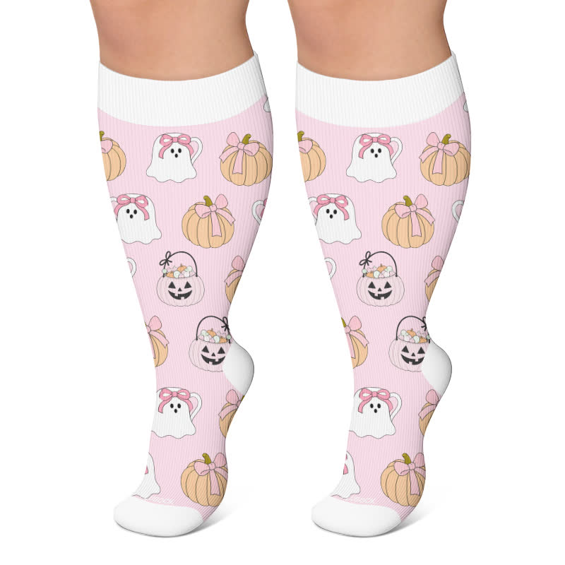 Chaussettes de compression roses à tête de mort fantôme grande taille - Rose - 4XL - image 5