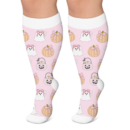 Chaussettes de compression roses à tête de mort fantôme grande taille - Rose - 4XL - image 5