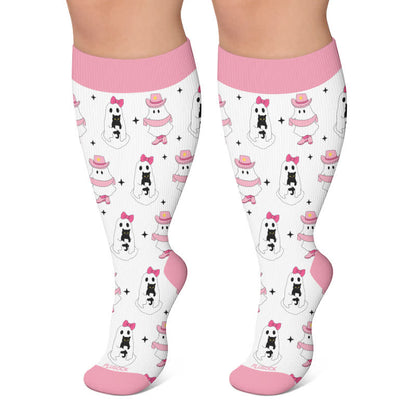 Chaussettes de compression roses à tête de mort fantôme grande taille - Blanc - 4XL - image 4