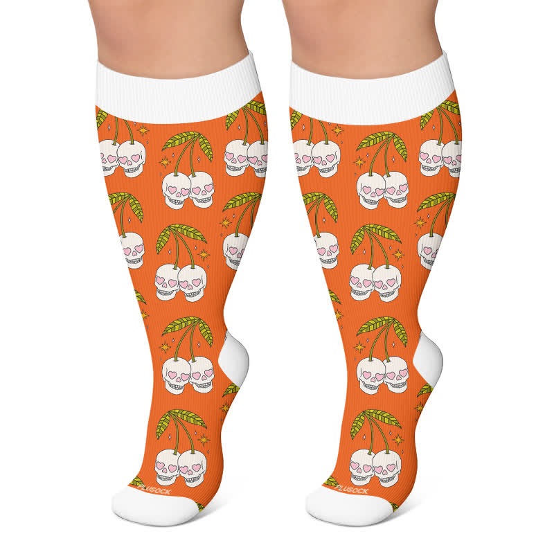 Chaussettes de compression roses à tête de mort fantôme grande taille - Orange - 4XL - image 6