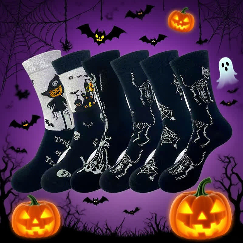 Chaussettes montantes à imprimé toile d'araignée pour Halloween (5 paires) - image 0