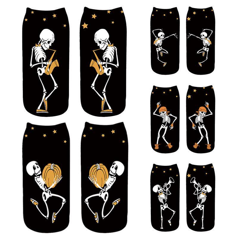 Chaussettes courtes squelette d'Halloween jouant du saxophone (5 paires) - Multicolore - UE36-43 (US3-9) - image 0