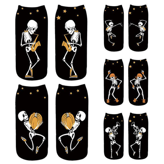 Chaussettes courtes squelette d'Halloween jouant du saxophone (5 paires) - Multicolore - UE36-43 (US3-9) - image 0