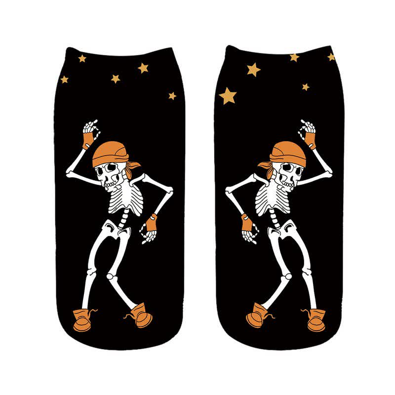 Chaussettes courtes squelette d'Halloween jouant du saxophone (5 paires) - D - UE36-43 (US3-9) - image 4
