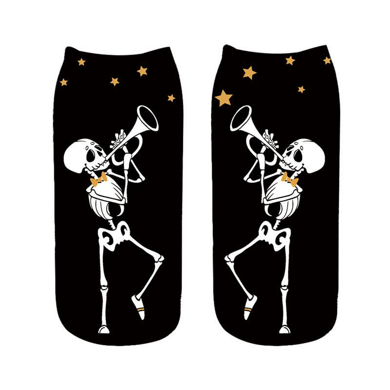 Chaussettes courtes squelette d'Halloween jouant du saxophone (5 paires) - B - UE36-43 (US3-9) - image 2