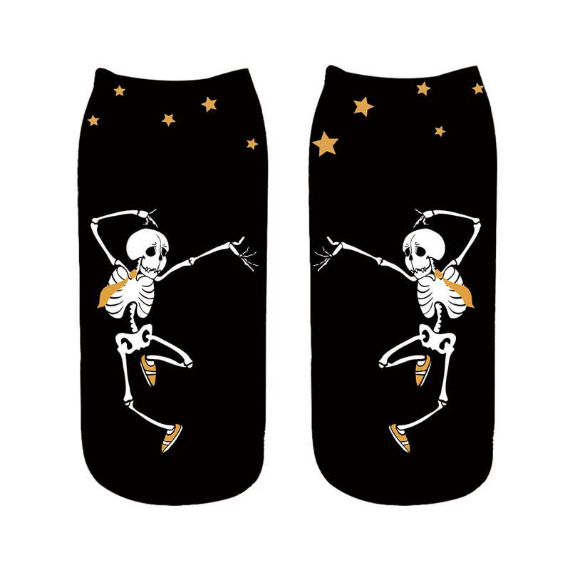 Chaussettes courtes squelette d'Halloween jouant du saxophone (5 paires) - E - UE36-43 (US3-9) - image 5