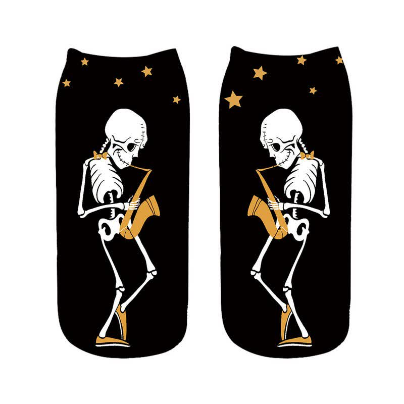 Chaussettes courtes squelette d'Halloween jouant du saxophone (5 paires) - UN - UE36-43 (US3-9) - image 1