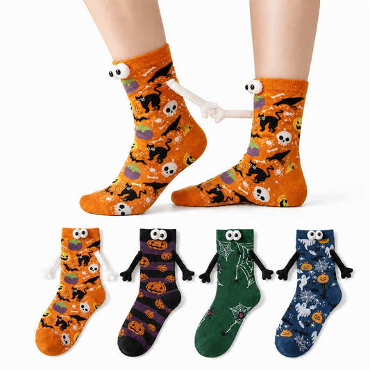 Chaussettes courtes en peluche avec yeux 3D pour Halloween (4 paires) - Multicolore - 40(US1-7) - image 0