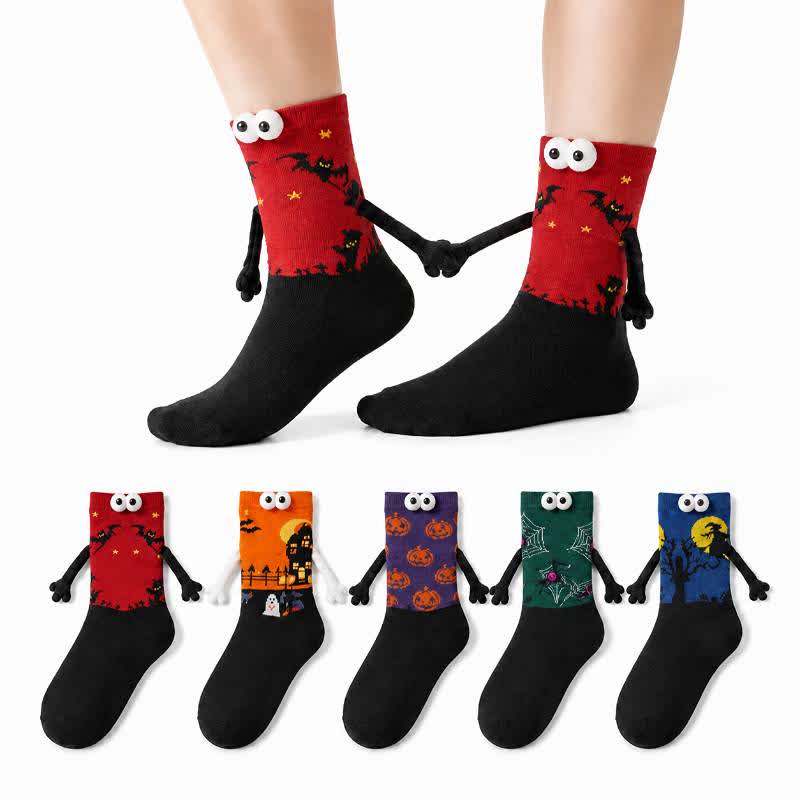 Chaussettes courtes à revers en peluche avec yeux 3D pour Halloween (3 paires) - Rouge + Vert + Bleu foncé - EU36-40(US3-7) - image 0