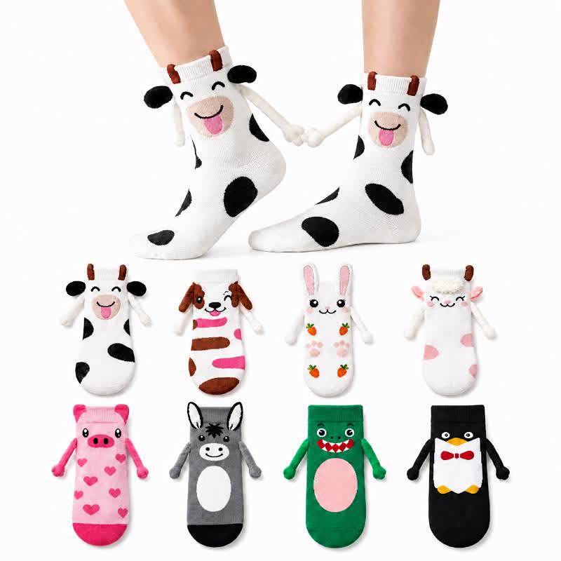 Chaussettes mi-mollet confortables avec motif animal tenant une main (2 paires) - image 0