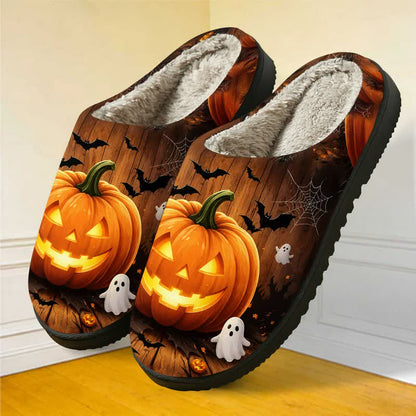 Pantoufles duveteuses à imprimé chauve-souris citrouille pour Halloween - Multicolore - EU44-45(US10-11) - image 0