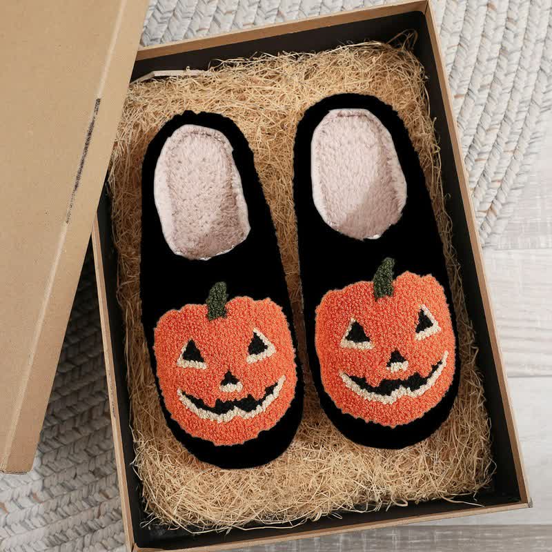 Pantoufles en peluche citrouille d'Halloween - B - EU44-45(US10-11) - image 1
