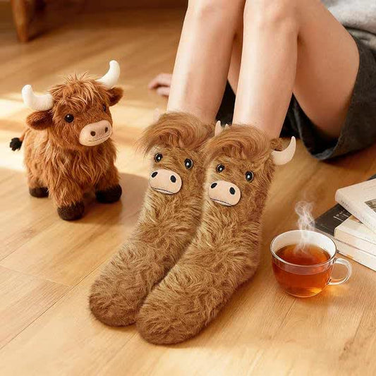 Chaussettes-chaussons confortables à motif vache des Highlands - Brun - EU36-41(US3-7.5) - image 0