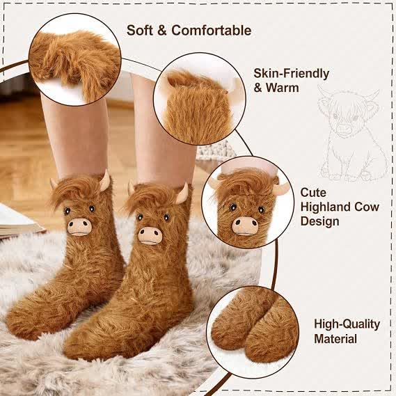 Chaussettes-chaussons confortables à motif vache des Highlands - image 6