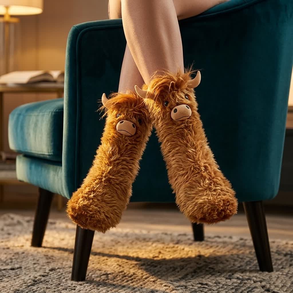 Chaussettes-chaussons confortables à motif vache des Highlands - image 2