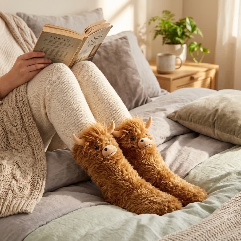 Chaussettes-chaussons confortables à motif vache des Highlands - image 3