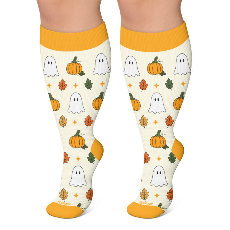 Chaussettes de compression grandes tailles Automne Citrouille Fantôme - Beige - 4XL - image 4