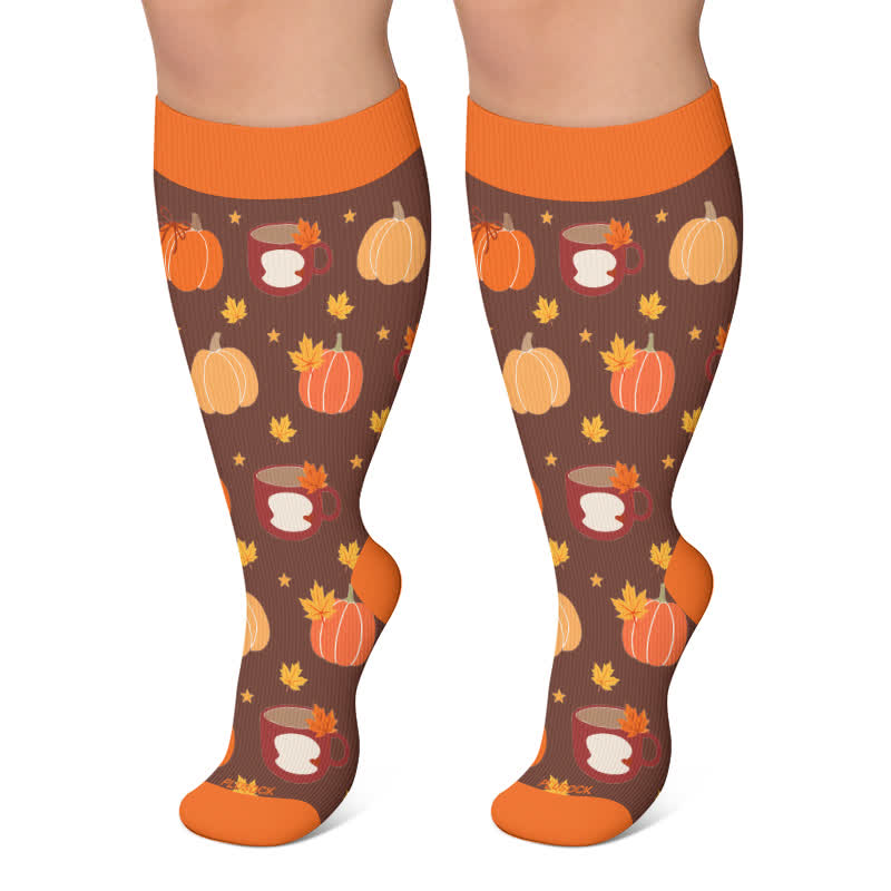 Chaussettes de compression grandes tailles Automne Citrouille Fantôme - Brun - 4XL - image 6
