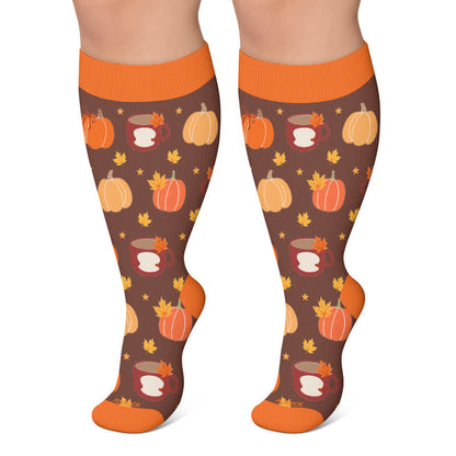 Chaussettes de compression grandes tailles Automne Citrouille Fantôme - Brun - 4XL - image 6