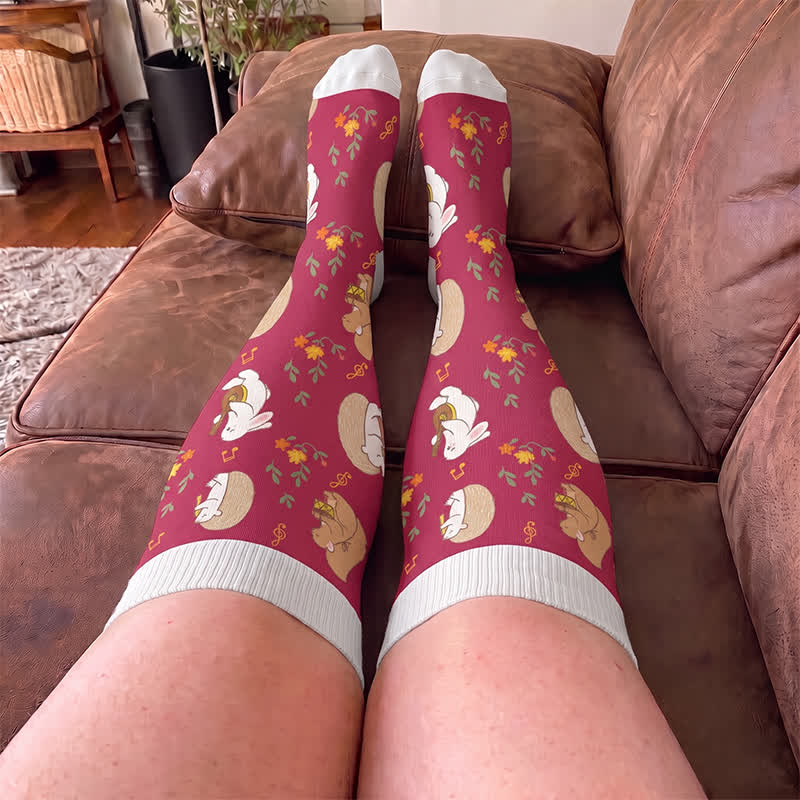 Chaussettes de compression grandes tailles Automne Citrouille Fantôme - image 1