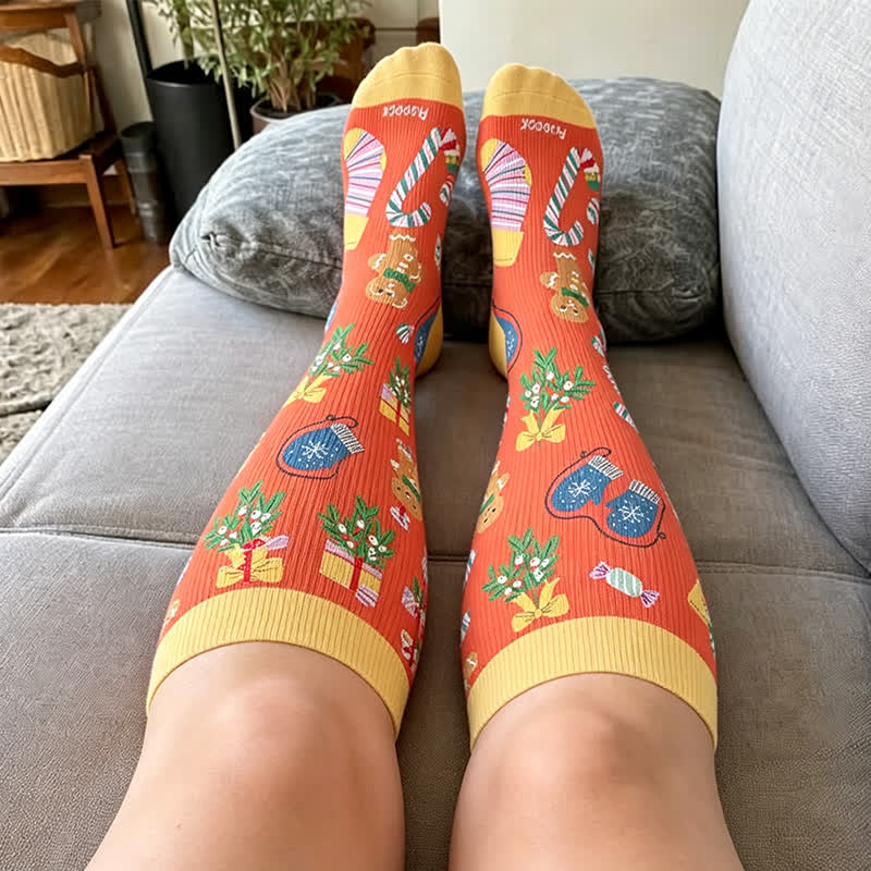 Chaussettes de compression grandes tailles motif canne de Noël - image 3