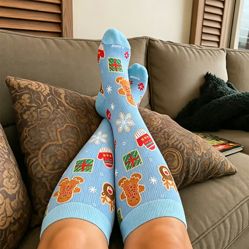 Chaussettes de compression grandes tailles motif canne de Noël - image 2
