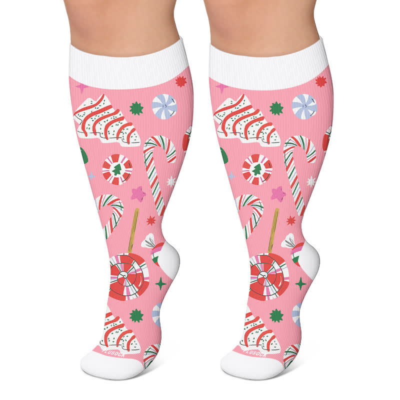 Chaussettes de compression grandes tailles motif canne de Noël - Rose - 4XL - image 4