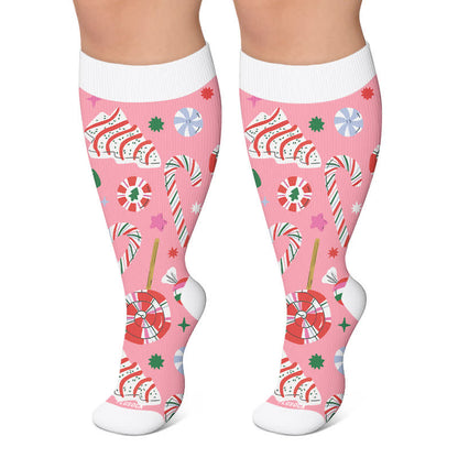 Chaussettes de compression grandes tailles motif canne de Noël - Rose - 4XL - image 4