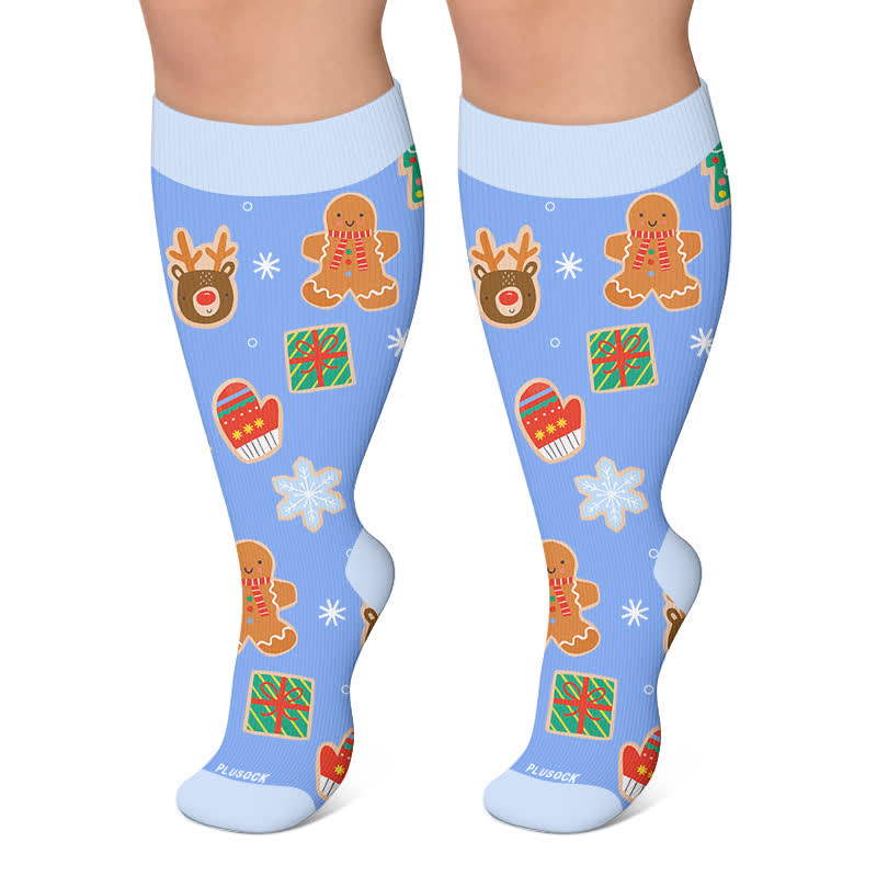 Chaussettes de compression grandes tailles motif canne de Noël - Bleu - 4XL - image 6